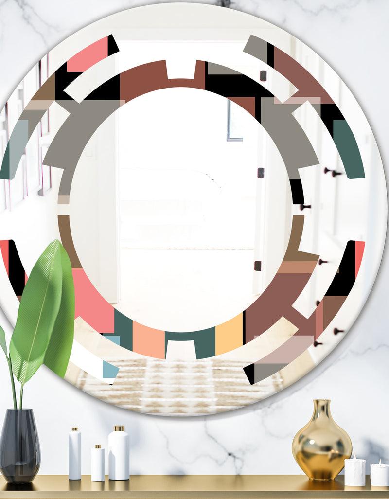 DesignQ Retro Square Design II - Modern Round or Oval Wall Mirror - Space