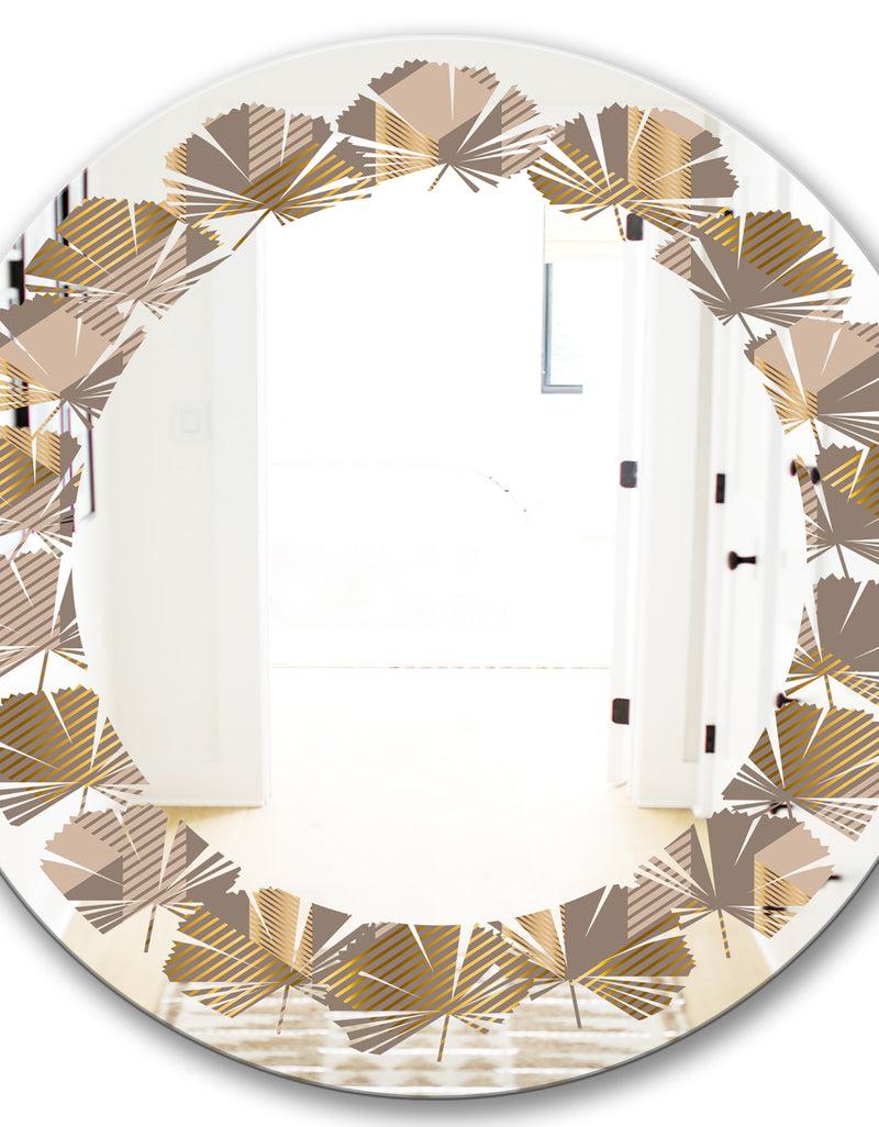 DesignQ Retro Square Design V - Modern Round Or Oval Wall Mirror - Leaves