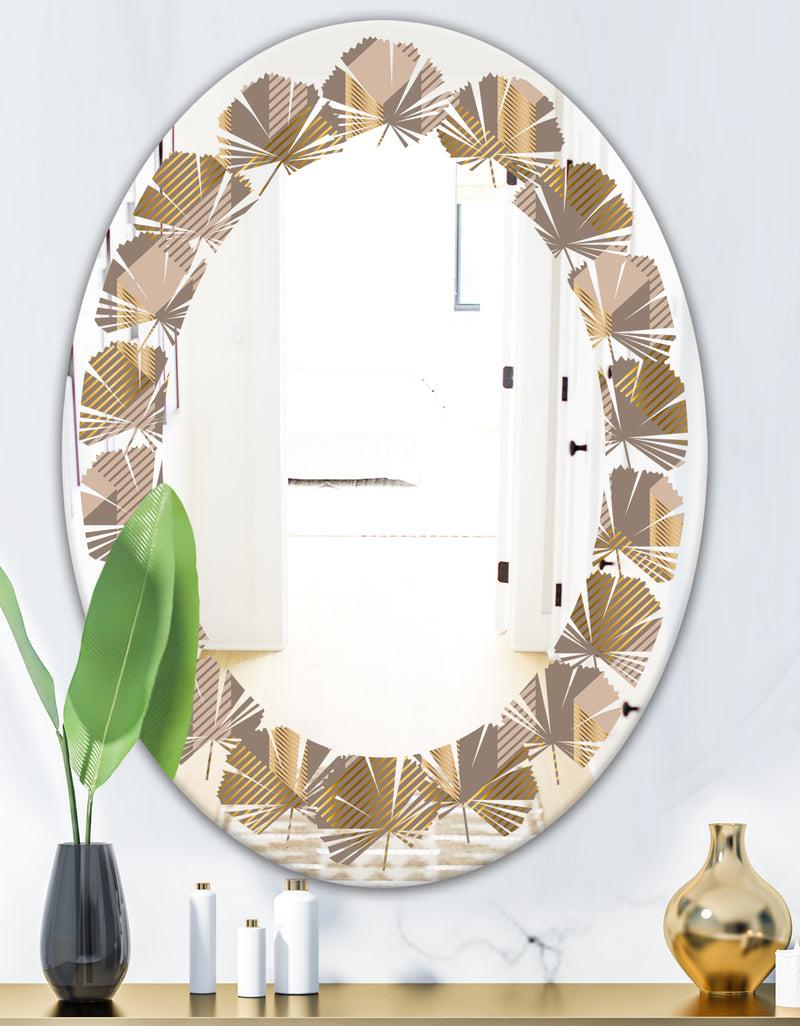 DesignQ Retro Square Design V - Modern Round Or Oval Wall Mirror - Leaves