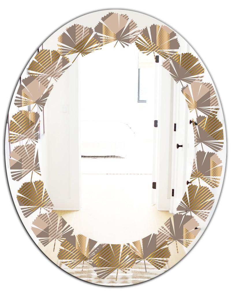 DesignQ Retro Square Design V - Modern Round Or Oval Wall Mirror - Leaves