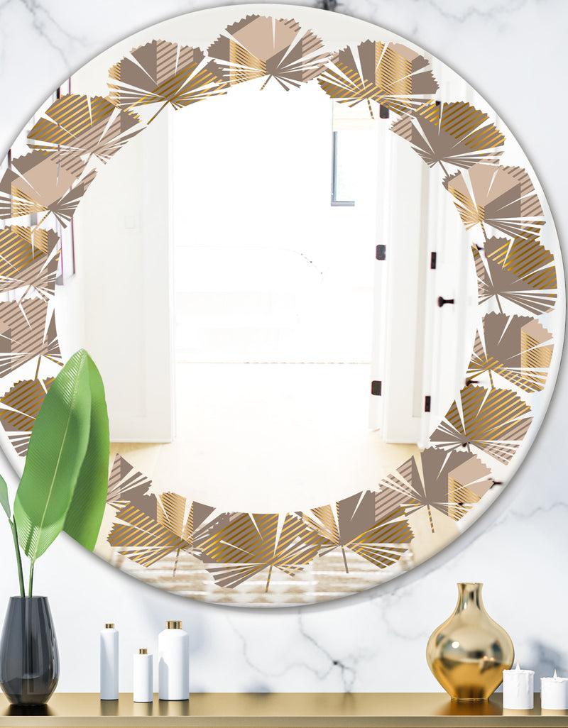 DesignQ Retro Square Design V - Modern Round or Oval Wall Mirror - Leaves