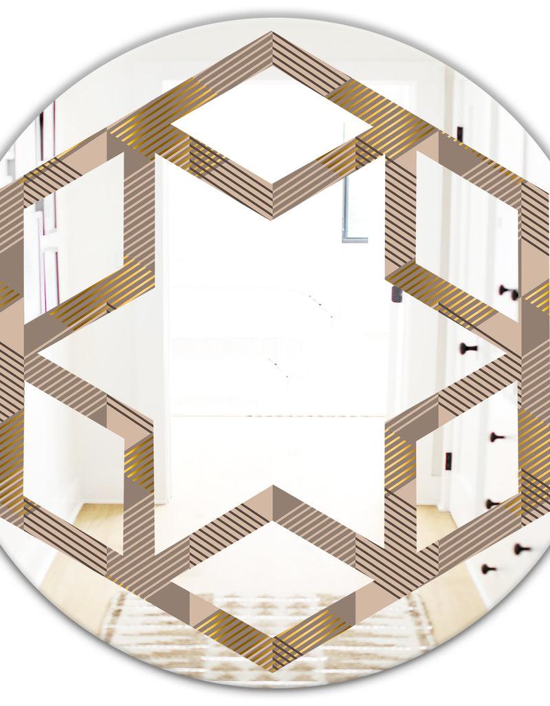 DesignQ Retro Square Design VI - Modern Round Or Oval Wall Mirror - Hexagon Star