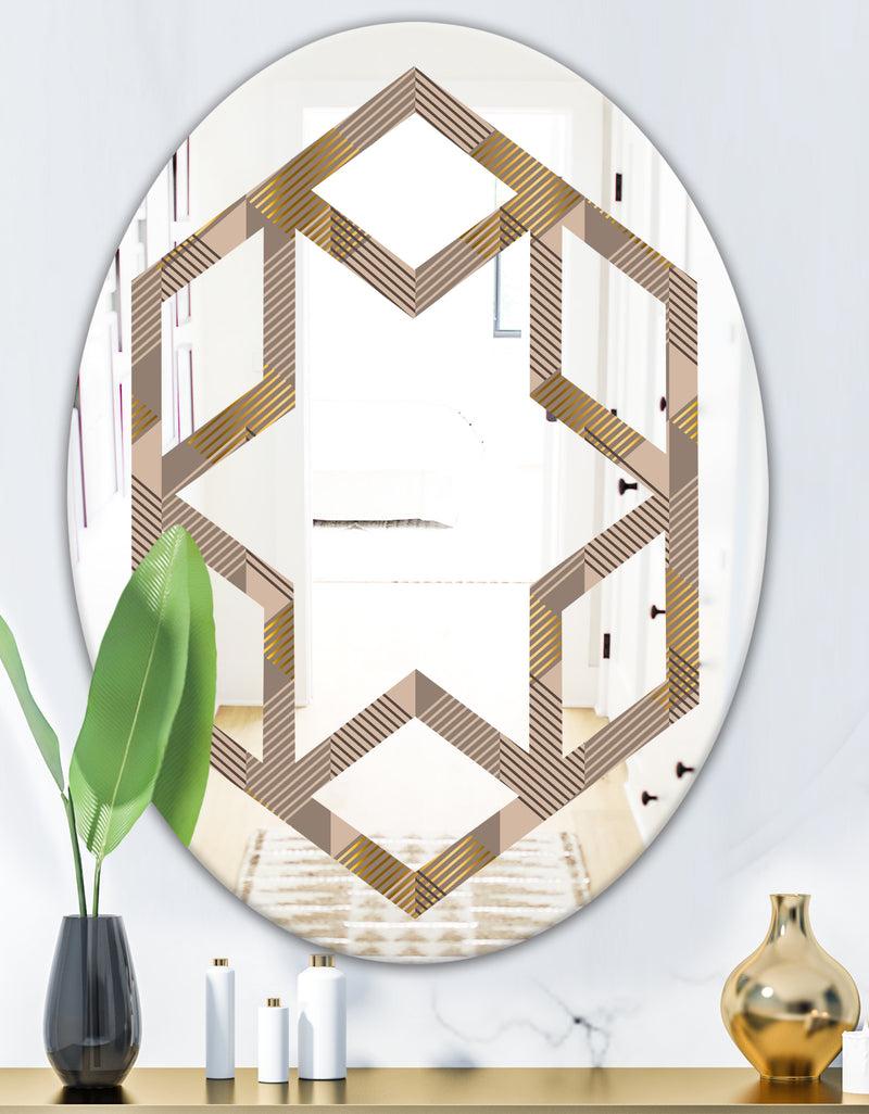 DesignQ Retro Square Design VI - Modern Round Or Oval Wall Mirror - Hexagon Star