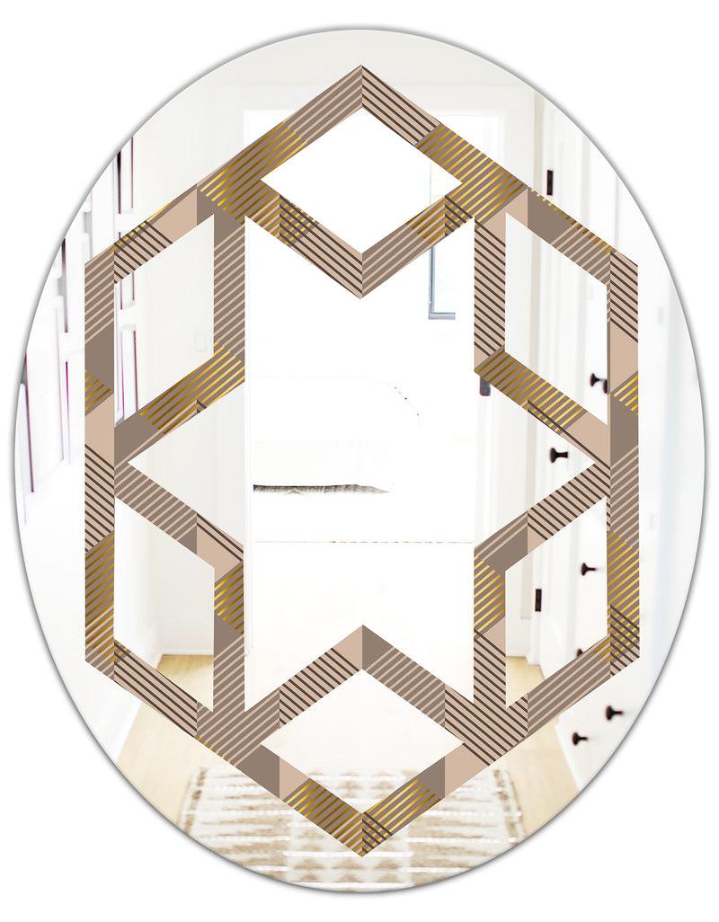 DesignQ Retro Square Design VI - Modern Round Or Oval Wall Mirror - Hexagon Star