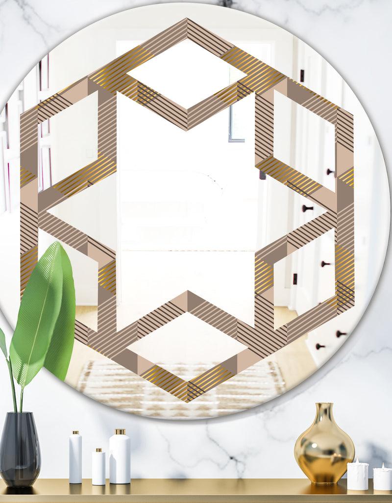 DesignQ Retro Square Design VI - Modern Round or Oval Wall Mirror - Hexagon Star