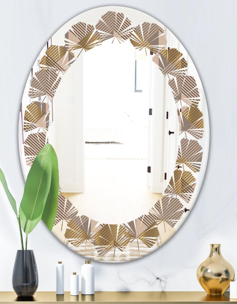 DesignQ Retro Square Design VI - Modern Round Or Oval Wall Mirror - Leaves