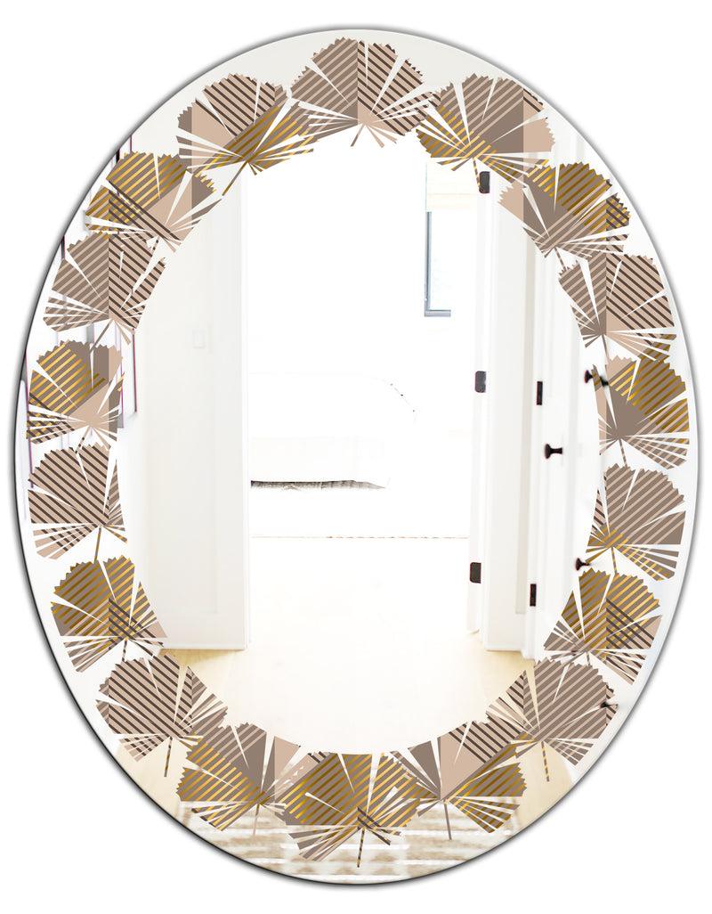 DesignQ Retro Square Design VI - Modern Round Or Oval Wall Mirror - Leaves