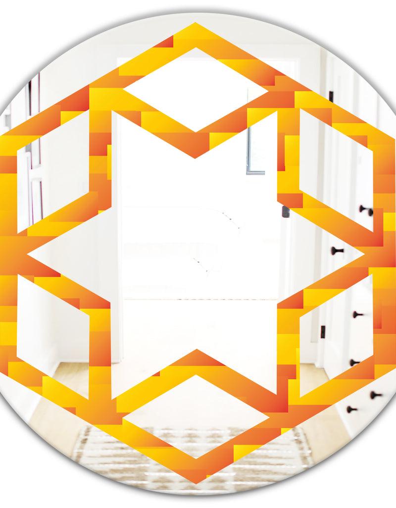 DesignQ Retro Square Design VIII - Modern Round Or Oval Wall Mirror - Hexagon Star