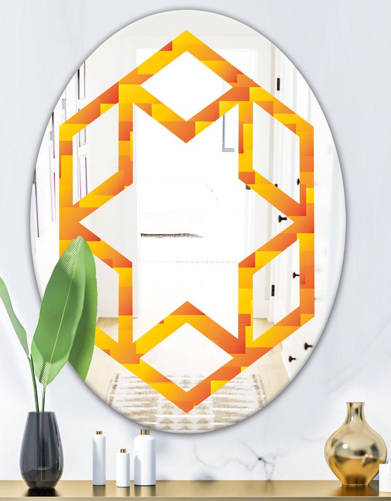 DesignQ Retro Square Design VIII - Modern Round Or Oval Wall Mirror - Hexagon Star