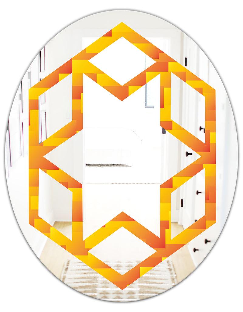 DesignQ Retro Square Design VIII - Modern Round Or Oval Wall Mirror - Hexagon Star