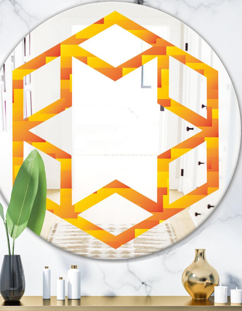 DesignQ Retro Square Design VIII - Modern Round or Oval Wall Mirror - Hexagon Star