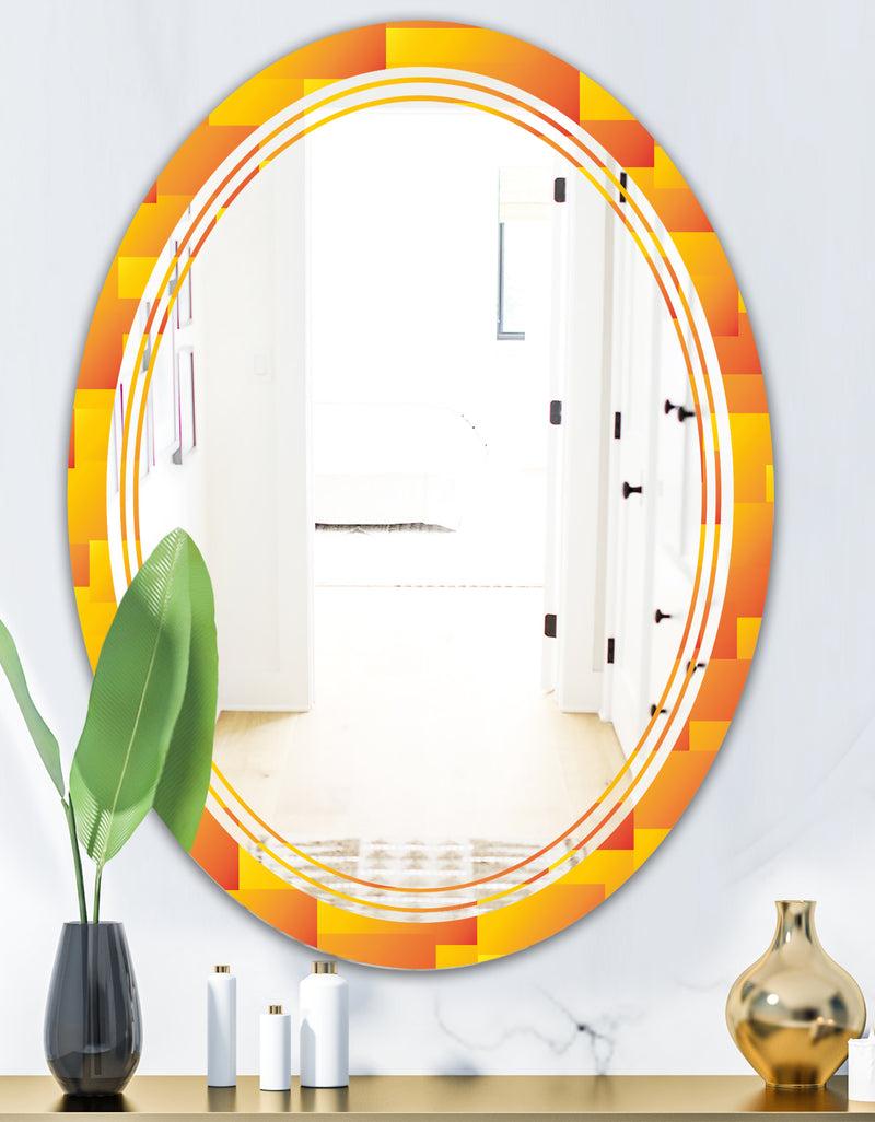 DesignQ Retro Square Design VIII - Modern Round Or Oval Wall Mirror - Triple C