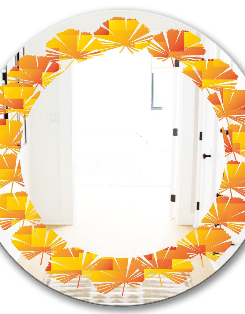 DesignQ Retro Square Design VIII - Modern Round Or Oval Wall Mirror - Leaves