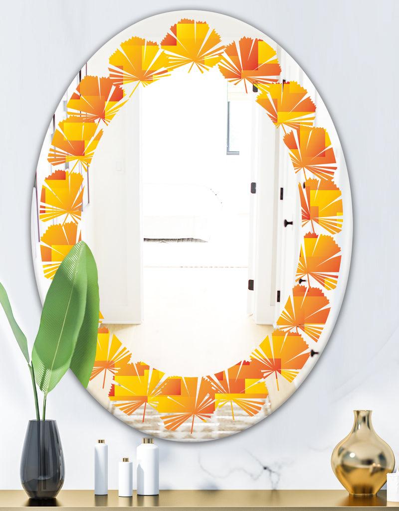 DesignQ Retro Square Design VIII - Modern Round Or Oval Wall Mirror - Leaves