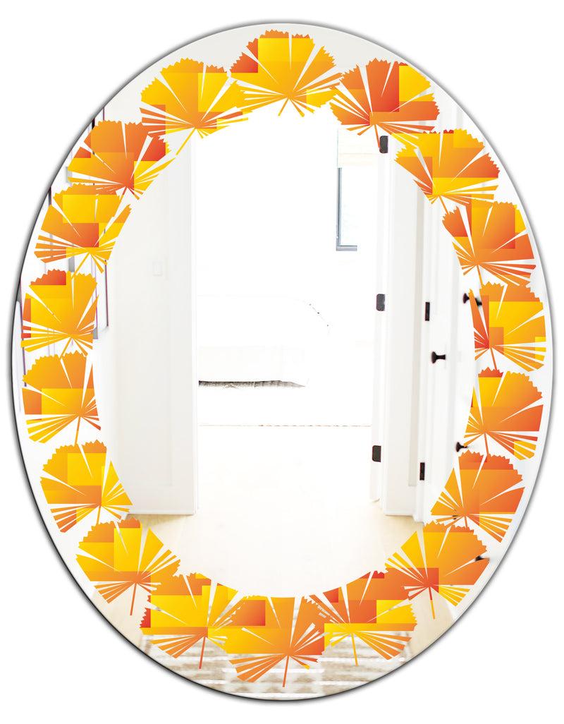 DesignQ Retro Square Design VIII - Modern Round Or Oval Wall Mirror - Leaves