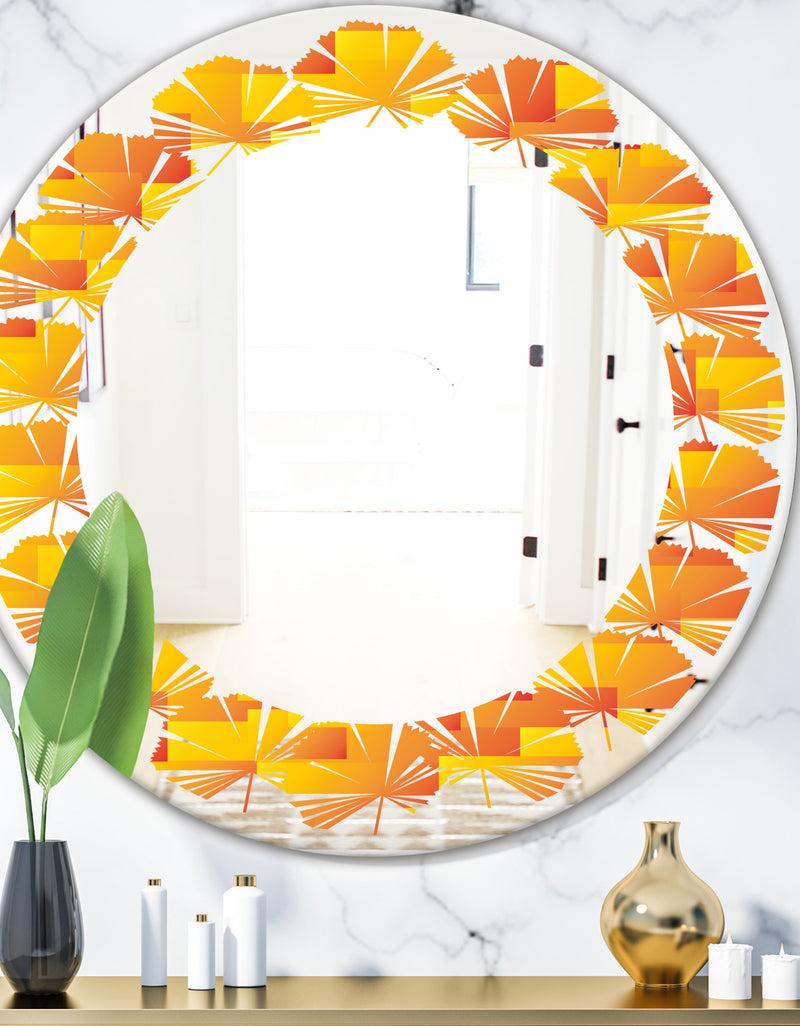 DesignQ Retro Square Design VIII - Modern Round or Oval Wall Mirror - Leaves