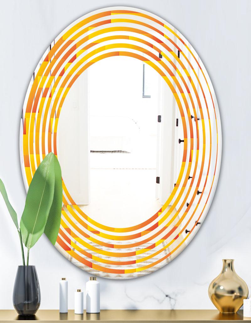 DesignQ Retro Square Design VIII - Modern Round Or Oval Wall Mirror - Wave