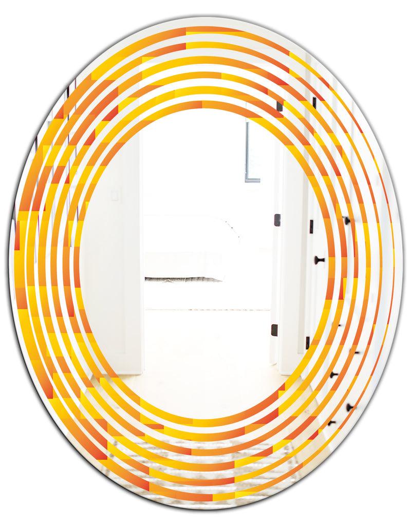 DesignQ Retro Square Design VIII - Modern Round Or Oval Wall Mirror - Wave