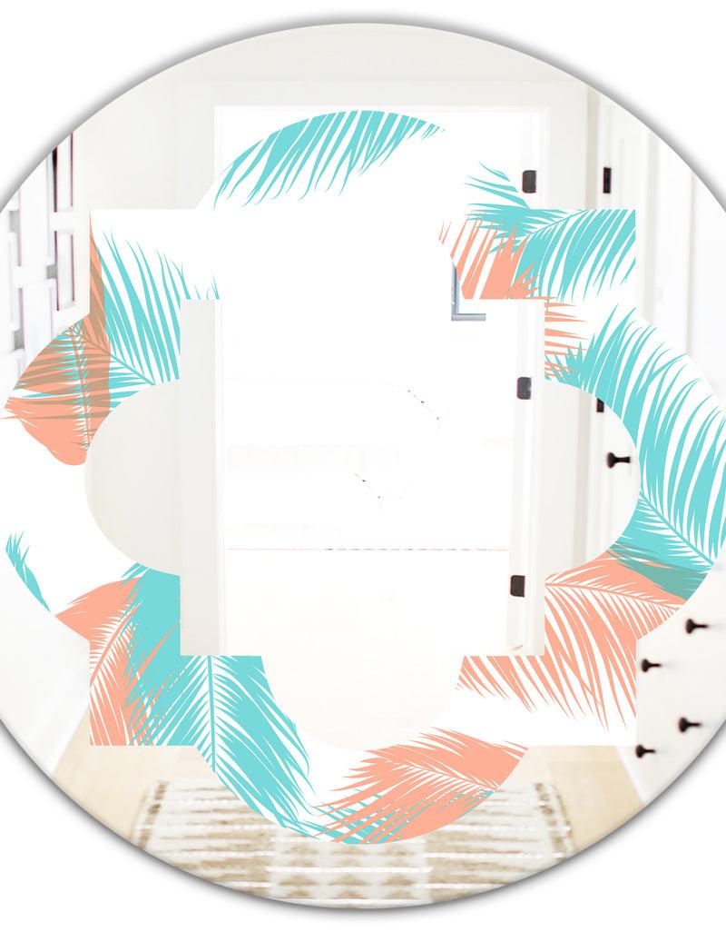 DesignQ Retro Tropical Foliage II - Modern Round Or Oval Wall Mirror - Quatrefoil