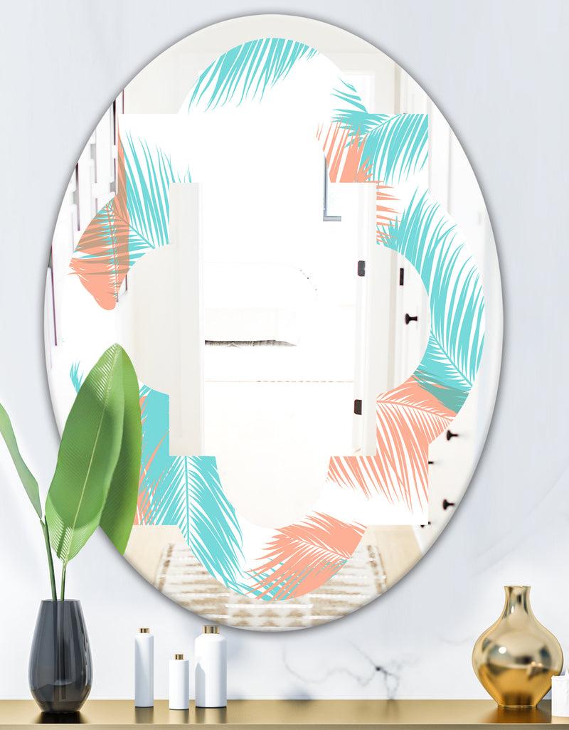 DesignQ Retro Tropical Foliage II - Modern Round Or Oval Wall Mirror - Quatrefoil