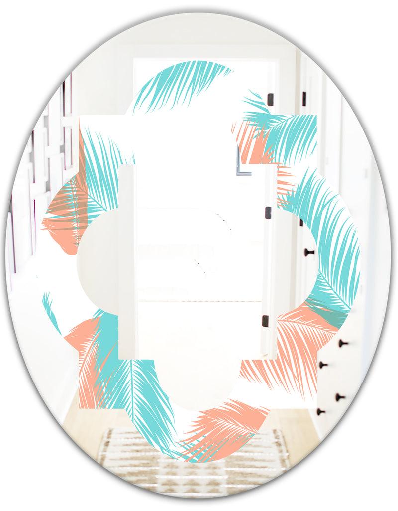 DesignQ Retro Tropical Foliage II - Modern Round Or Oval Wall Mirror - Quatrefoil