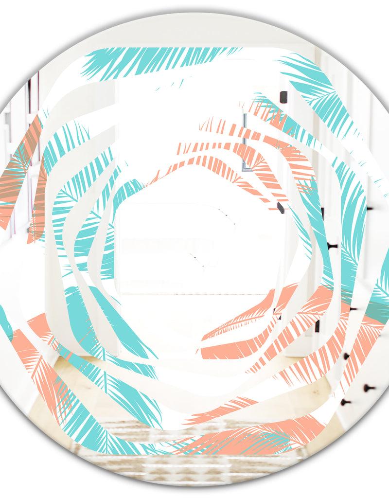 DesignQ Retro Tropical Foliage II - Modern Round Or Oval Wall Mirror - Whirl