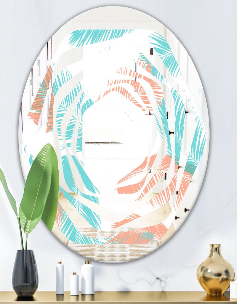 DesignQ Retro Tropical Foliage II - Modern Round Or Oval Wall Mirror - Whirl