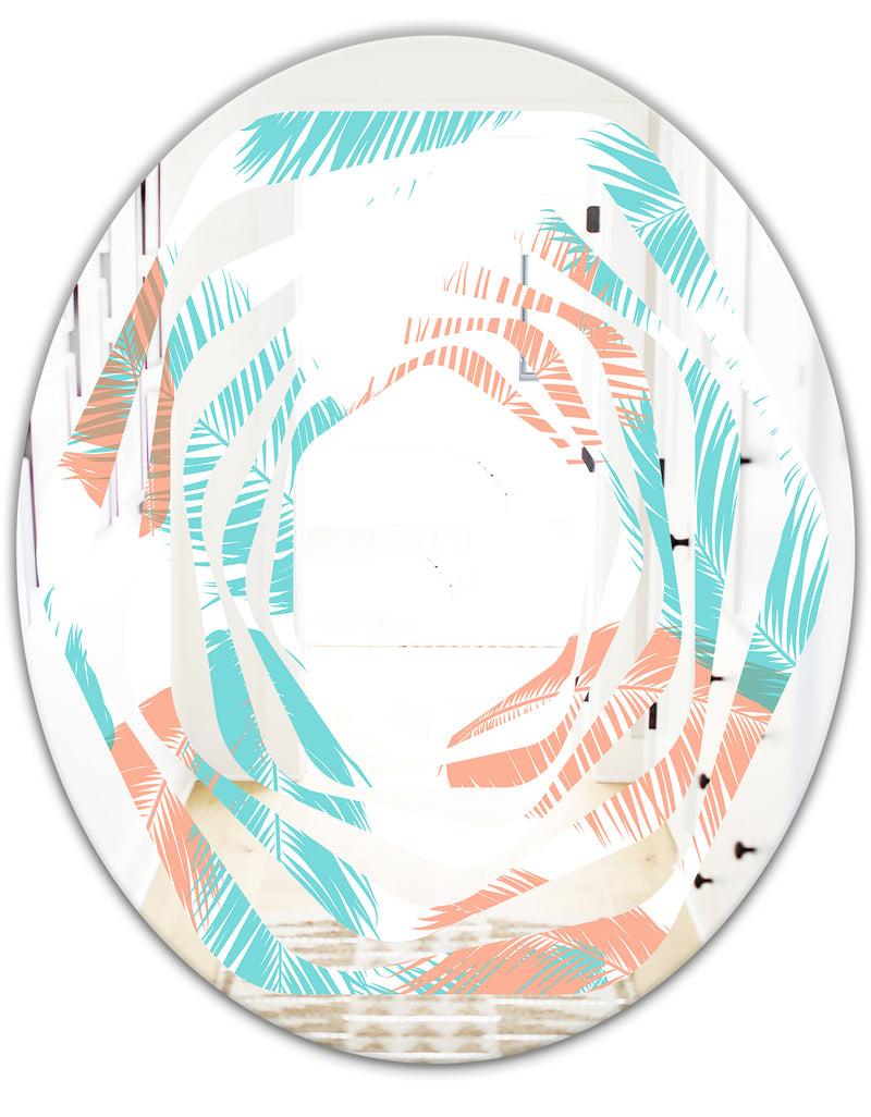 DesignQ Retro Tropical Foliage II - Modern Round Or Oval Wall Mirror - Whirl