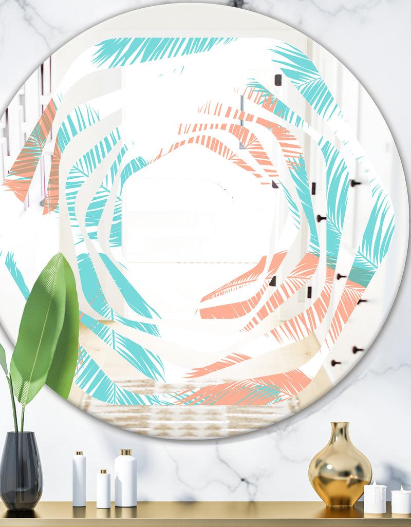 DesignQ Retro Tropical Foliage II - Modern Round or Oval Wall Mirror - Whirl
