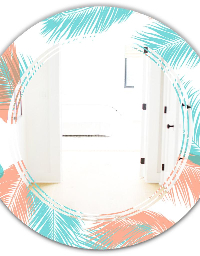 DesignQ Retro Tropical Foliage II - Modern Round Or Oval Wall Mirror - Triple C