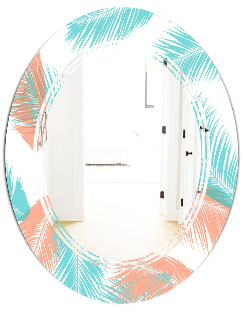 DesignQ Retro Tropical Foliage II - Modern Round Or Oval Wall Mirror - Triple C