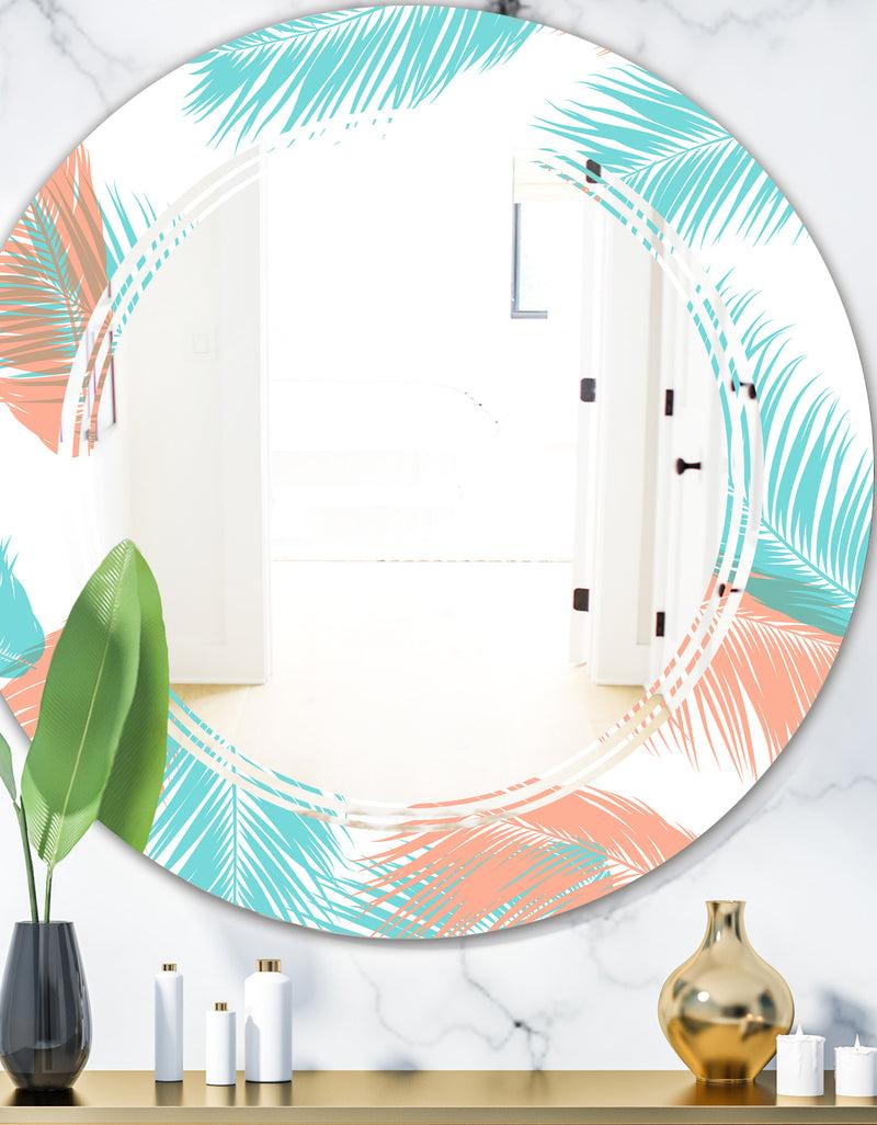 DesignQ Retro Tropical Foliage II - Modern Round or Oval Wall Mirror - Triple C