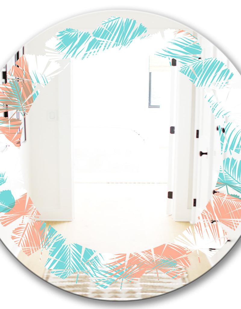 DesignQ Retro Tropical Foliage II - Modern Round Or Oval Wall Mirror - Leaves