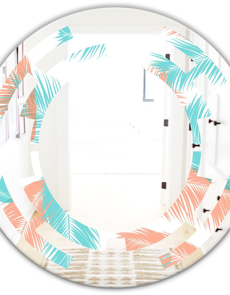 DesignQ Retro Tropical Foliage II - Modern Round Or Oval Wall Mirror - Space