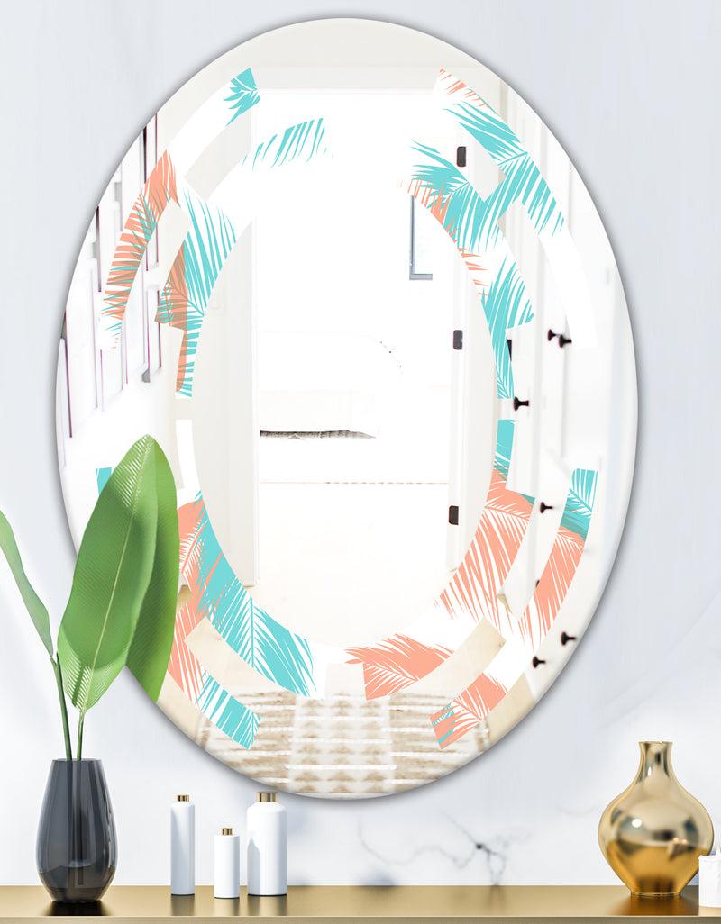 DesignQ Retro Tropical Foliage II - Modern Round Or Oval Wall Mirror - Space
