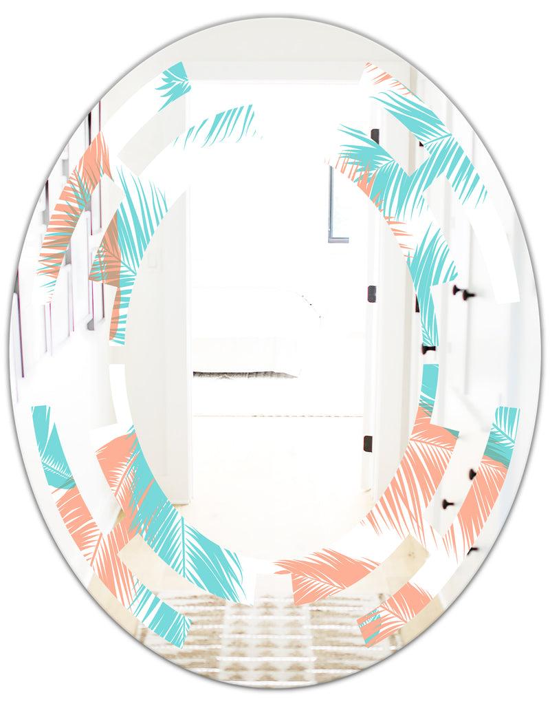 DesignQ Retro Tropical Foliage II - Modern Round Or Oval Wall Mirror - Space