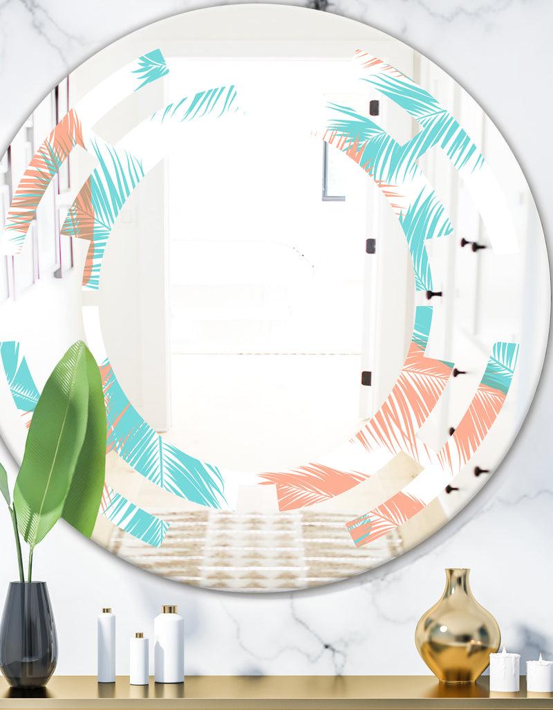 DesignQ Retro Tropical Foliage II - Modern Round or Oval Wall Mirror - Space