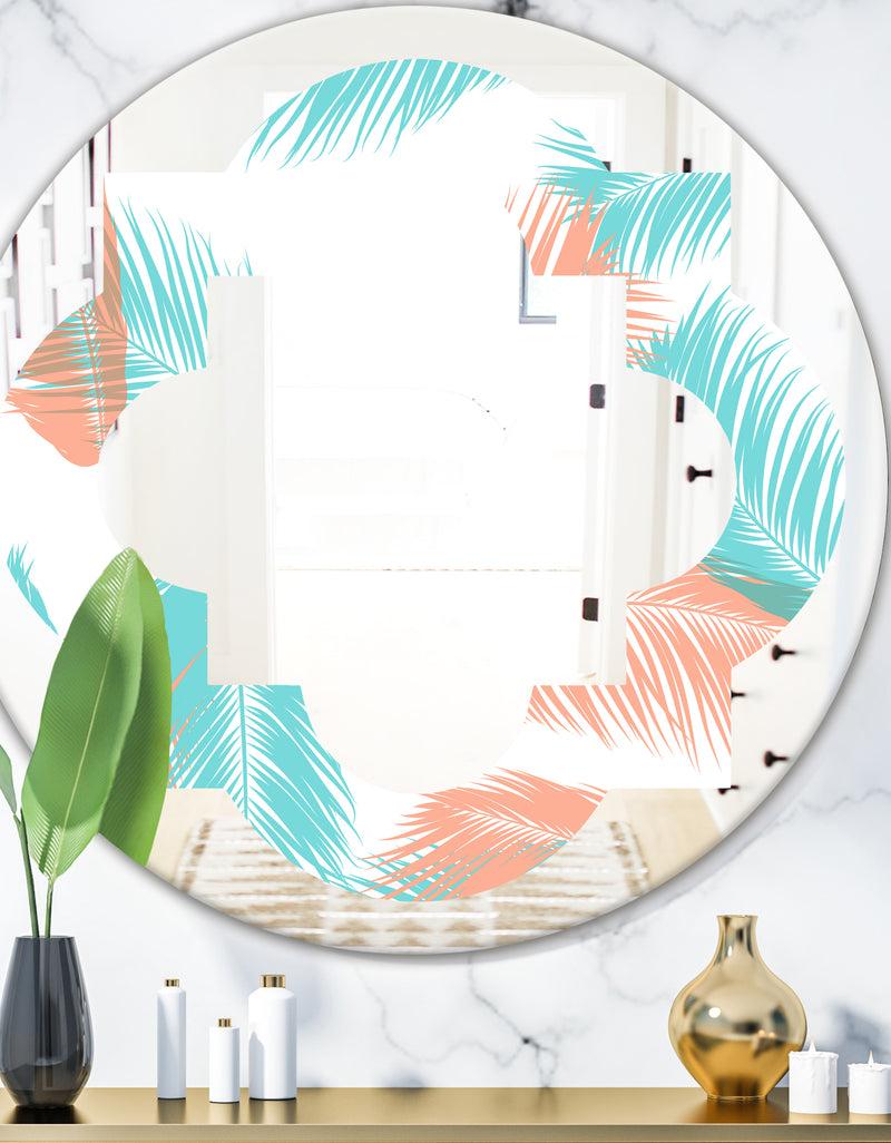 DesignQ Retro Tropical Foliage II - Modern Round or Oval Wall Mirror - Quatrefoil