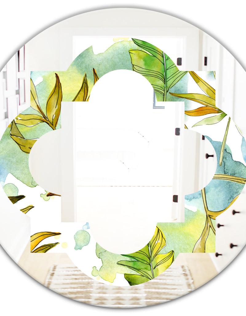 DesignQ Retro Tropical Foliage - Modern Round Or Oval Wall Mirror - Quatrefoil