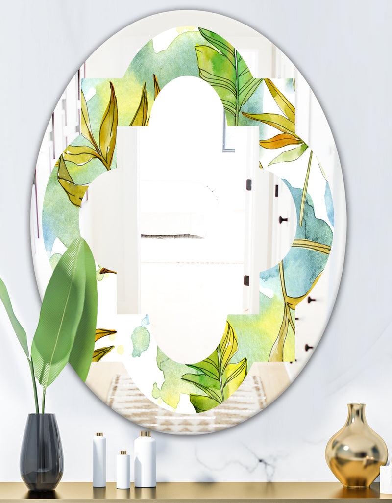 DesignQ Retro Tropical Foliage - Modern Round Or Oval Wall Mirror - Quatrefoil