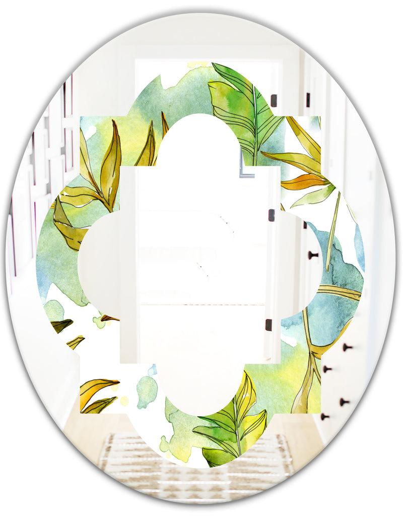 DesignQ Retro Tropical Foliage - Modern Round Or Oval Wall Mirror - Quatrefoil