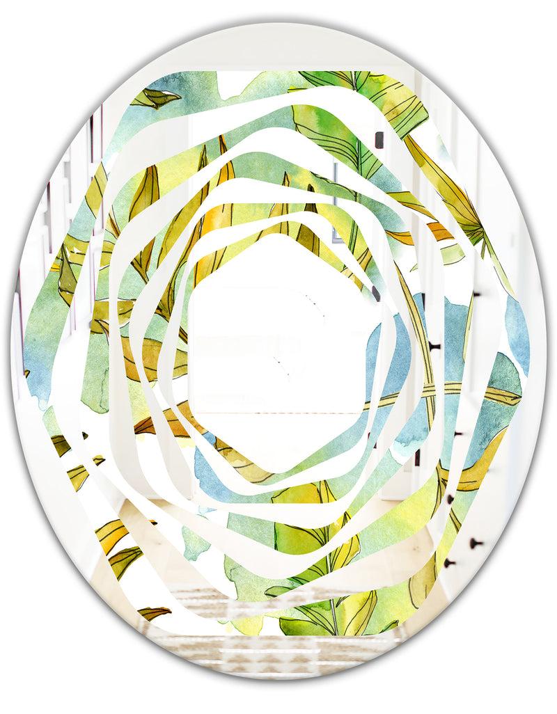 DesignQ Retro Tropical Foliage - Modern Round Or Oval Wall Mirror - Whirl