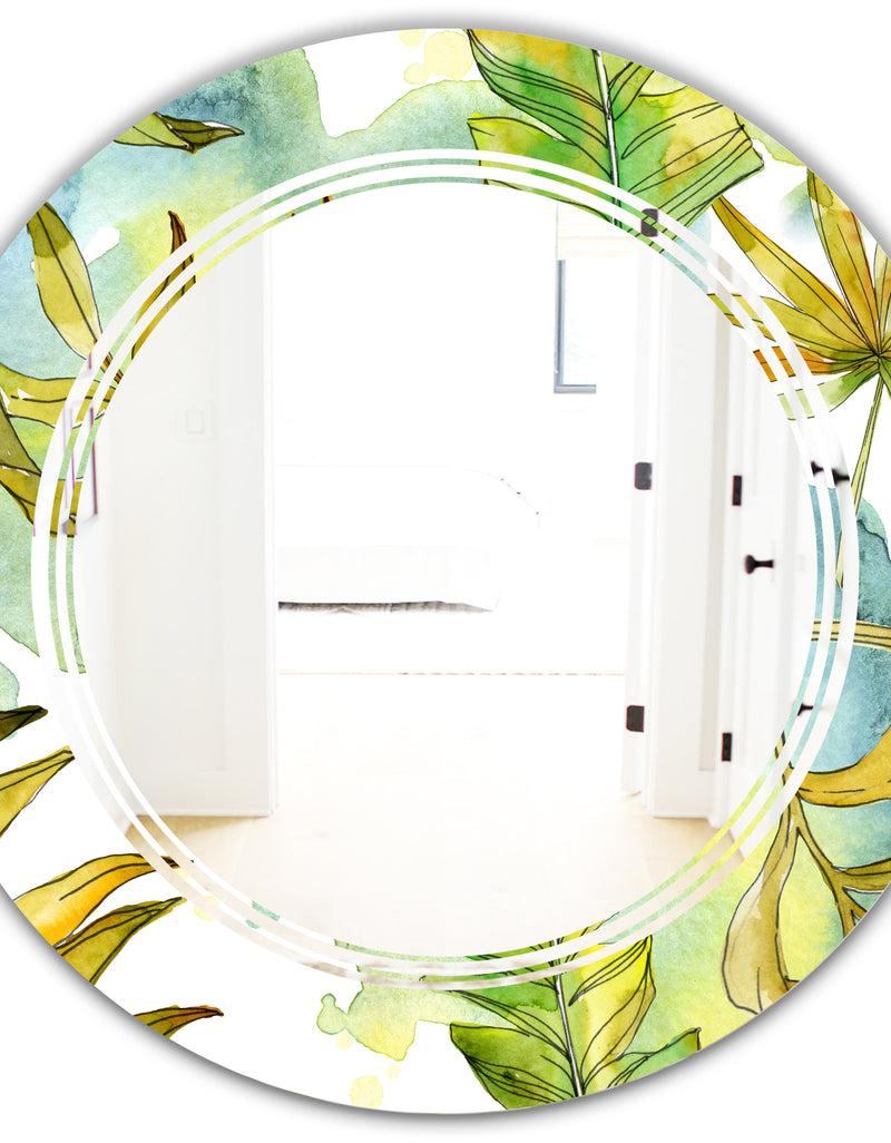 DesignQ Retro Tropical Foliage - Modern Round Or Oval Wall Mirror - Triple C