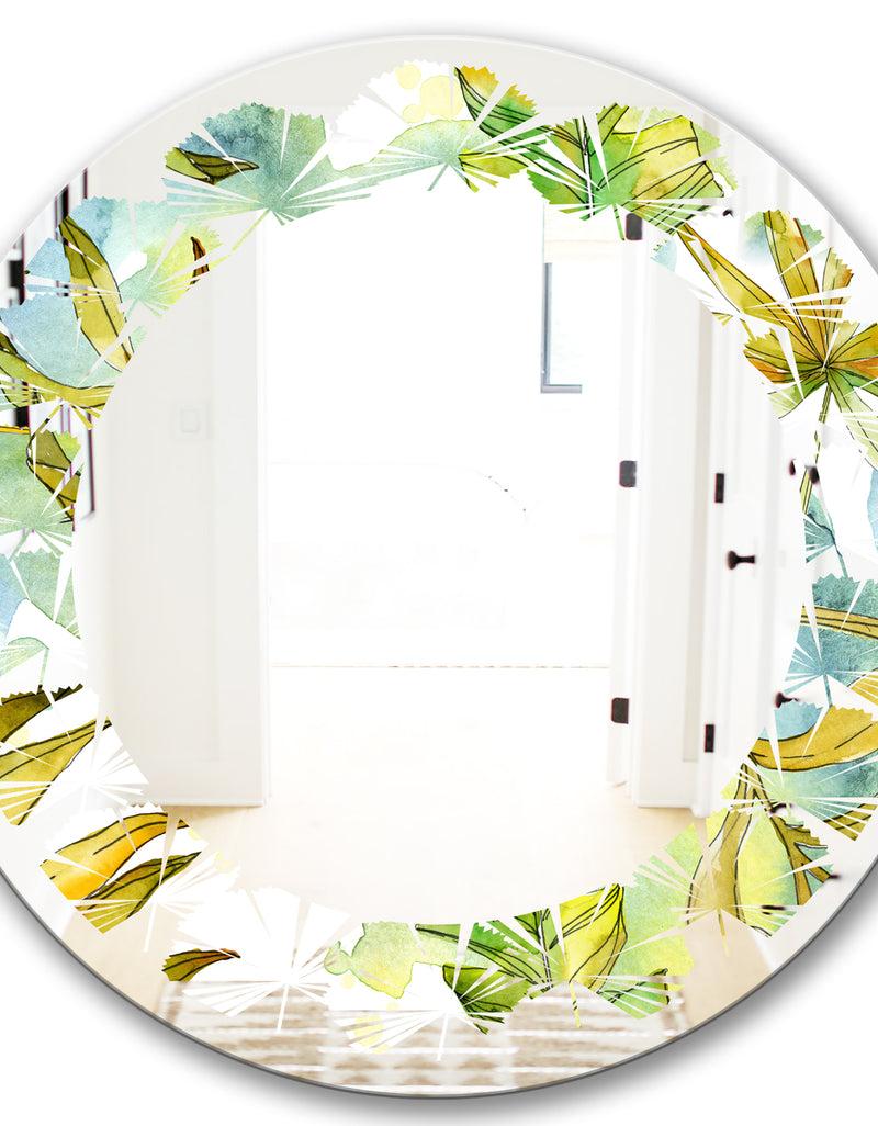 DesignQ Retro Tropical Foliage - Modern Round Or Oval Wall Mirror - Leaves