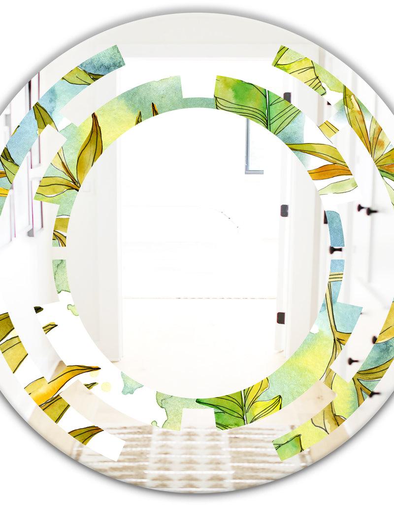 DesignQ Retro Tropical Foliage - Modern Round Or Oval Wall Mirror - Space