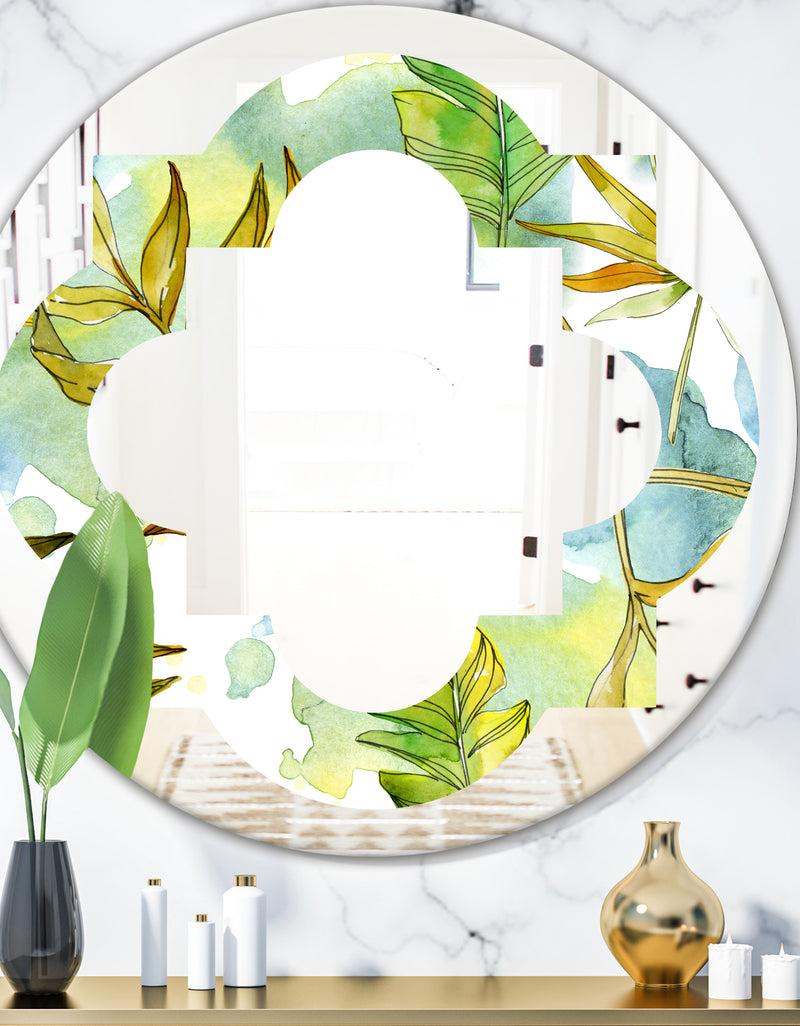DesignQ Retro Tropical Foliage - Modern Round or Oval Wall Mirror - Quatrefoil
