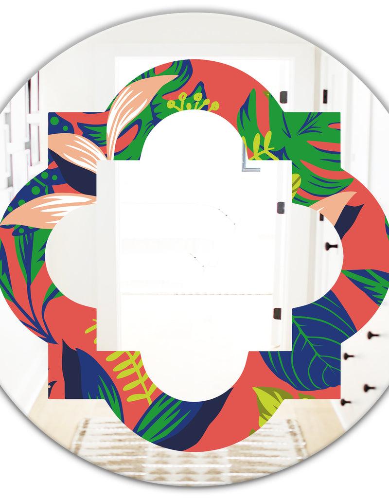 DesignQ Retro Tropical Leaves I - Modern Round Or Oval Wall Mirror - Quatrefoil