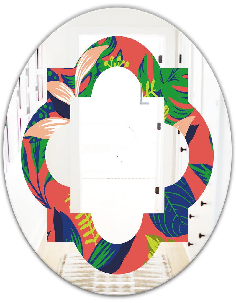 DesignQ Retro Tropical Leaves I - Modern Round Or Oval Wall Mirror - Quatrefoil