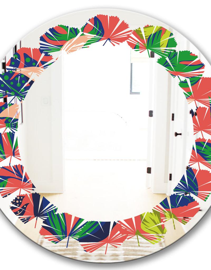DesignQ Retro Tropical Leaves I - Modern Round Or Oval Wall Mirror - Leaves
