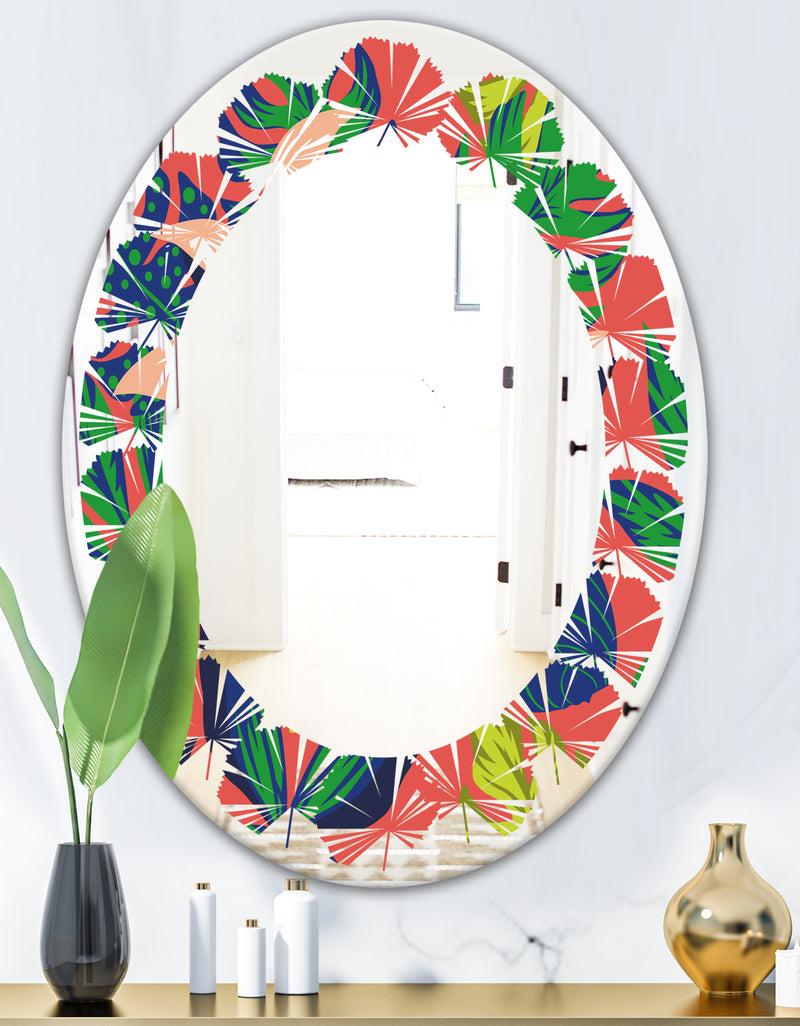 DesignQ Retro Tropical Leaves I - Modern Round Or Oval Wall Mirror - Leaves